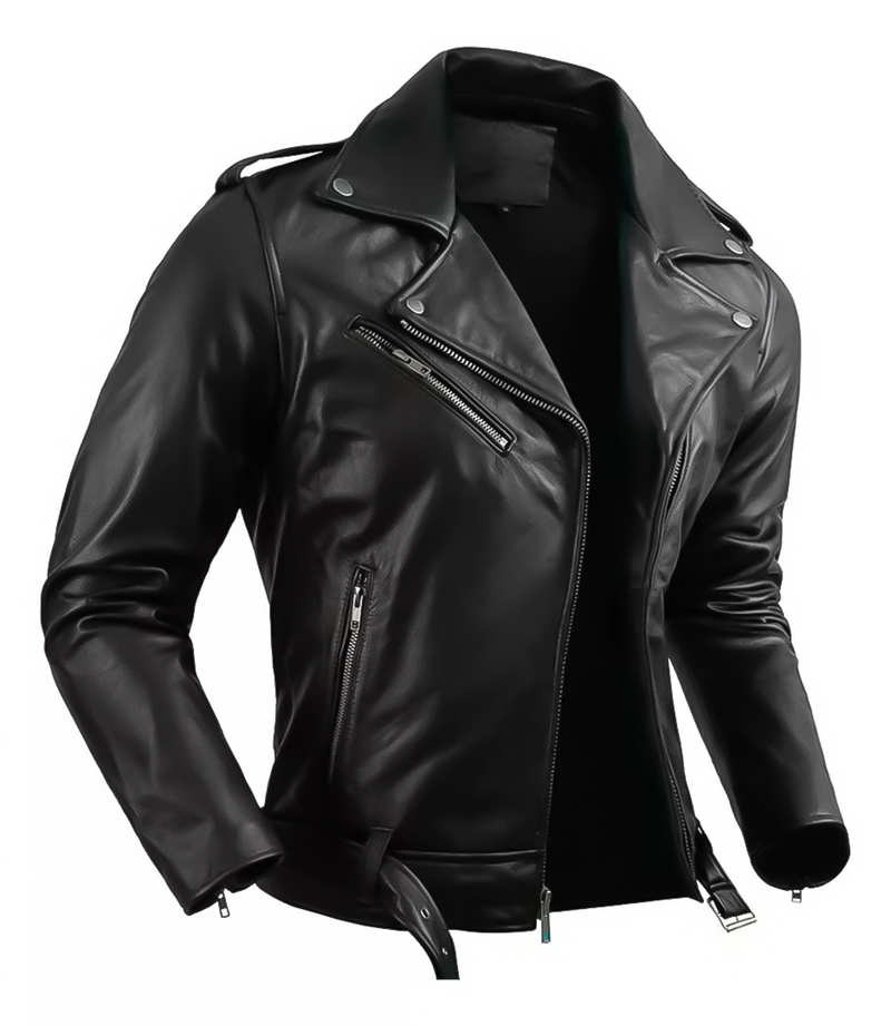 Jaqueta Masculina de Couro Nobre com Cinto Frontal